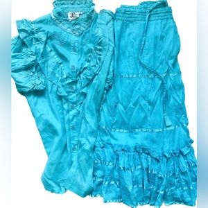 TLC New vintage Feminine turquoise blue full midi skirt set